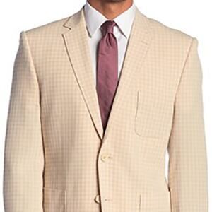 English Laundry Plaid Sport Blazer Single Vents 38R Cream Tan Casual Business